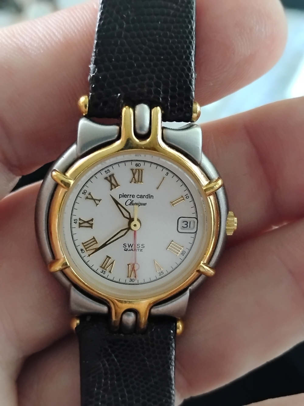 Pierre Cardin Classic Two-Tone Swiss Quartz Watch in Black and Gold